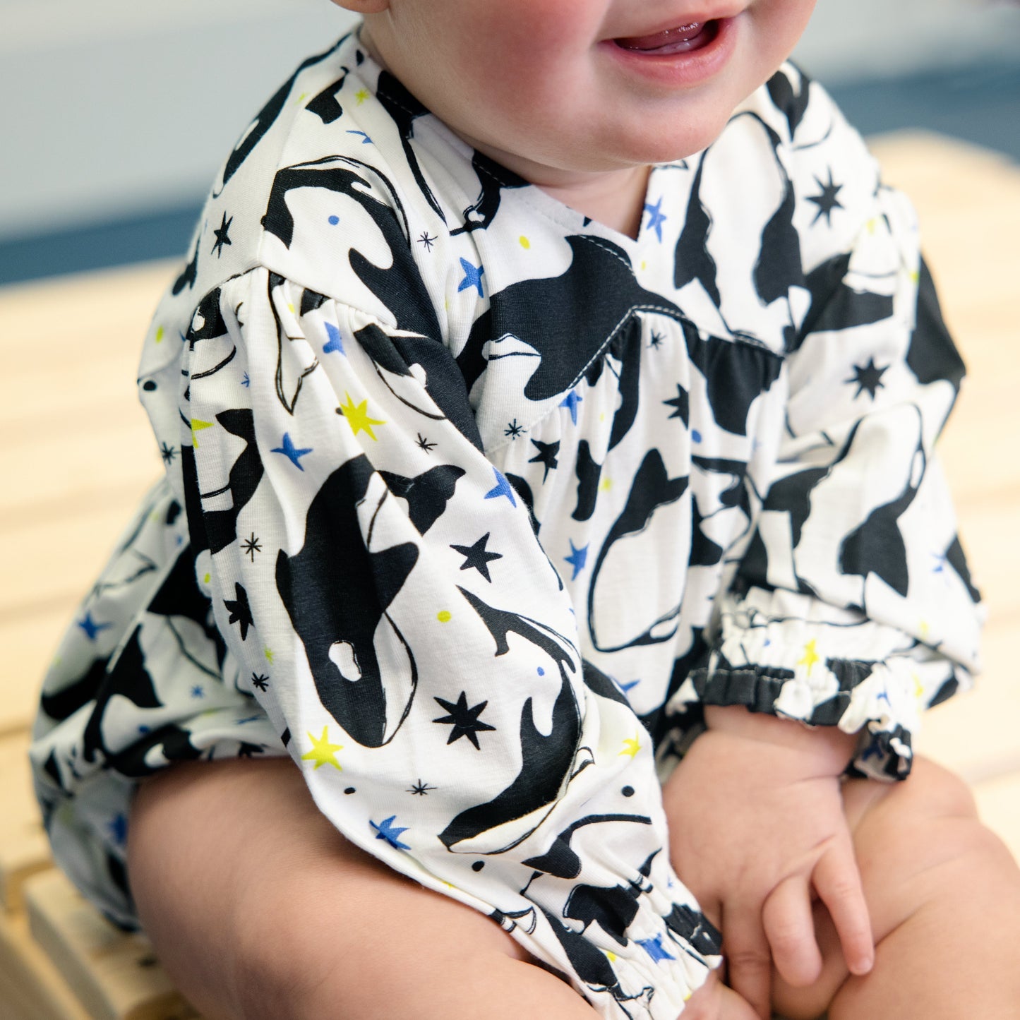 Bubble Romper in Dancing Orcas