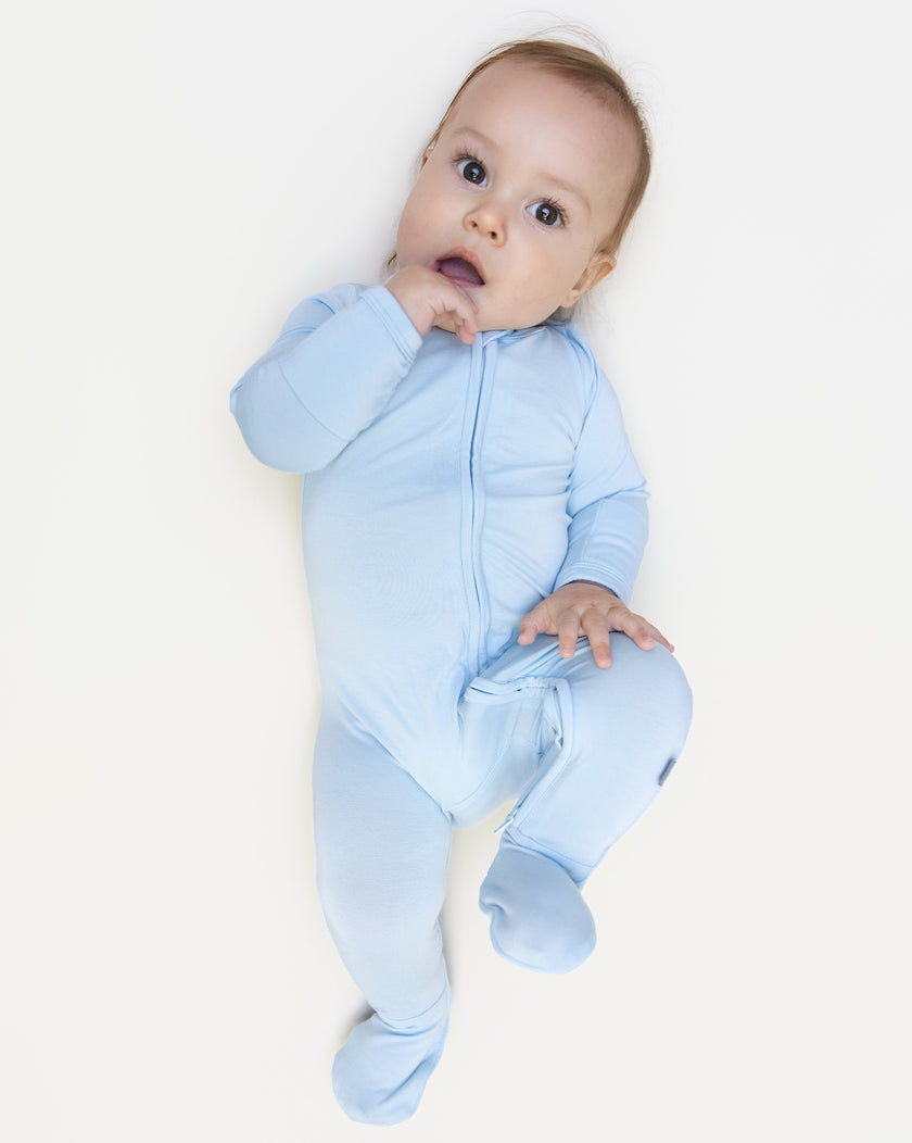 Zip Footie in Sky Blue - Bumbunny Baby