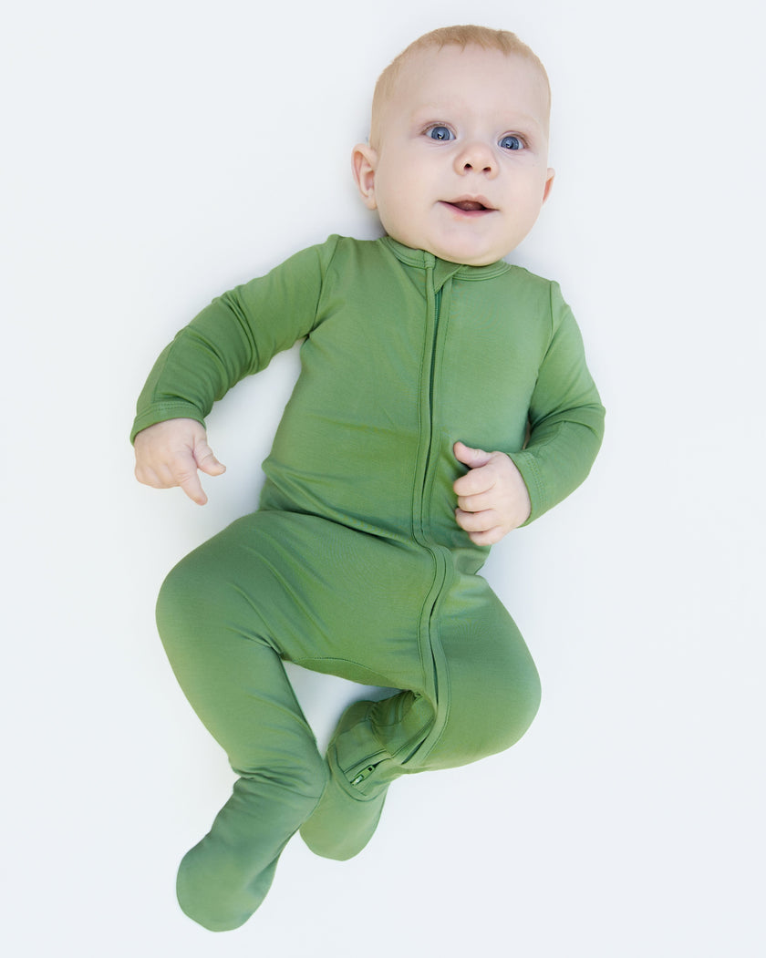 Zip Footie in Leaf Green - Bumbunny Baby