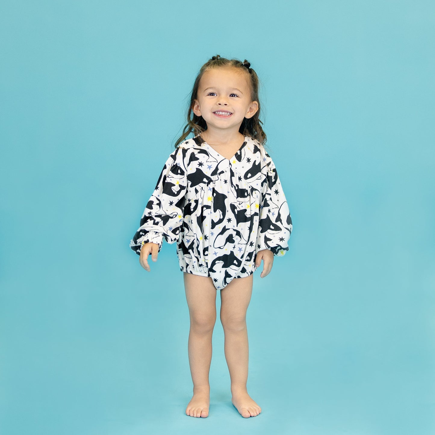Bubble Romper in Dancing Orcas