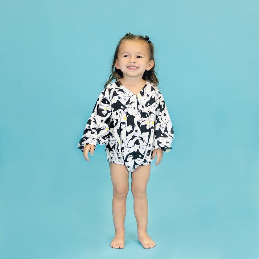 Bubble Romper in Dancing Orcas