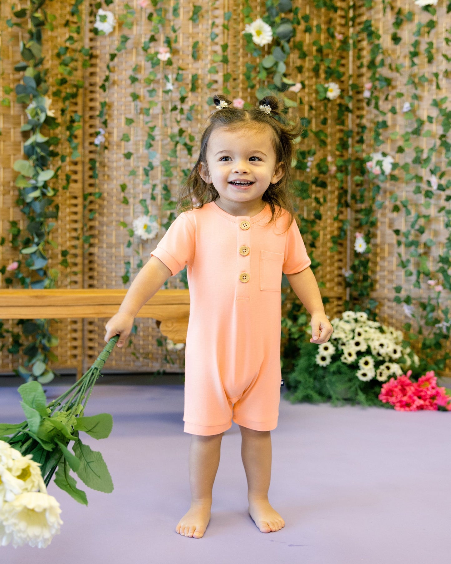 Short Romper in Peach