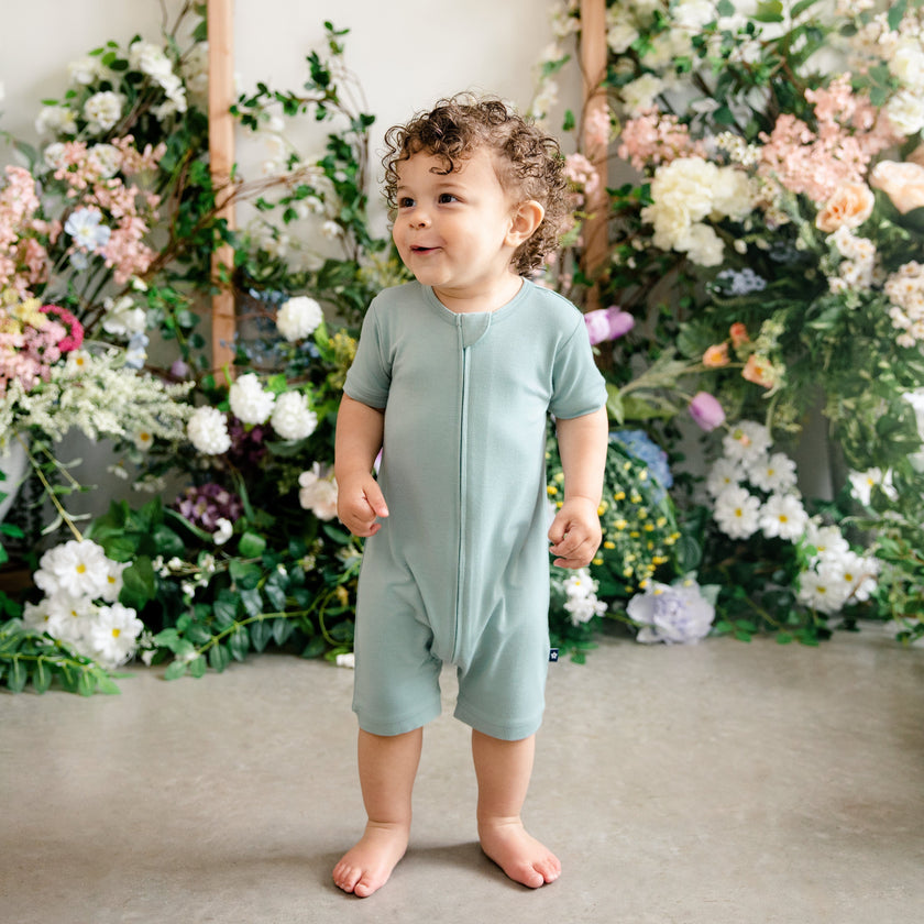 Short Zip Romper in Pistachio