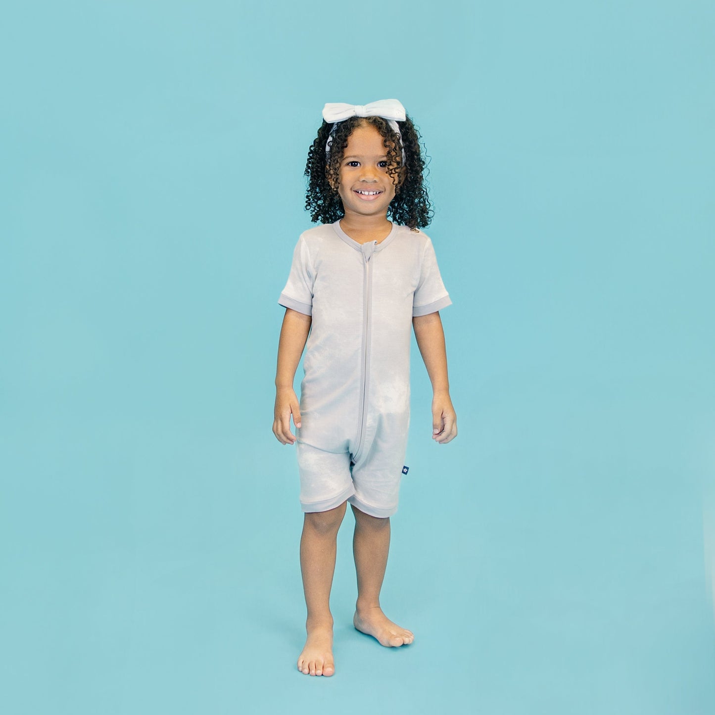 Short Zip Romper in Blue Fog