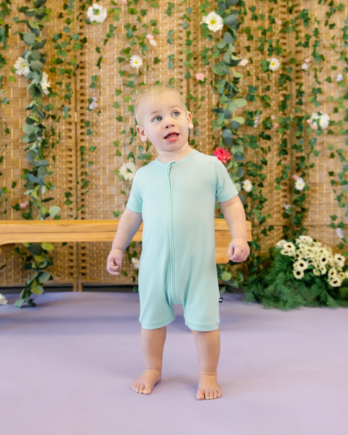 Short Zip Romper in Aqua Sky