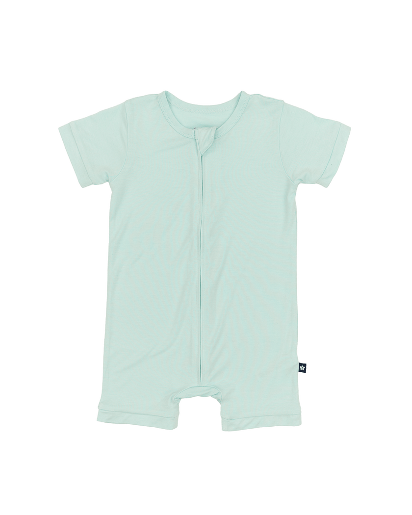 Short Zip Romper in Aqua Sky