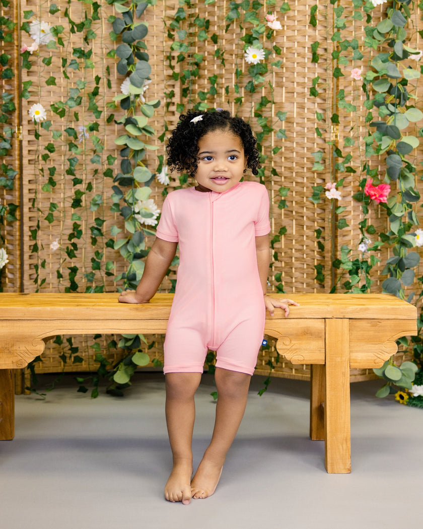 Short Zip Romper in Candy Pink