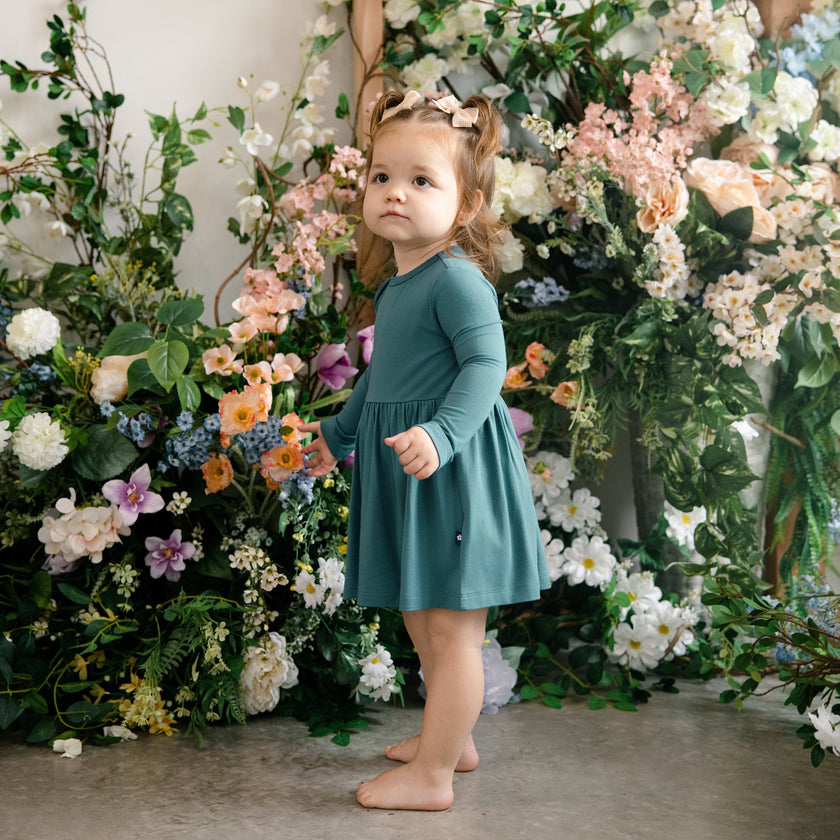Long Sleeve Twirl Dress in Pine