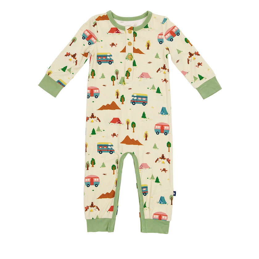 Long Sleeve Henley Romper in Campfire Tales