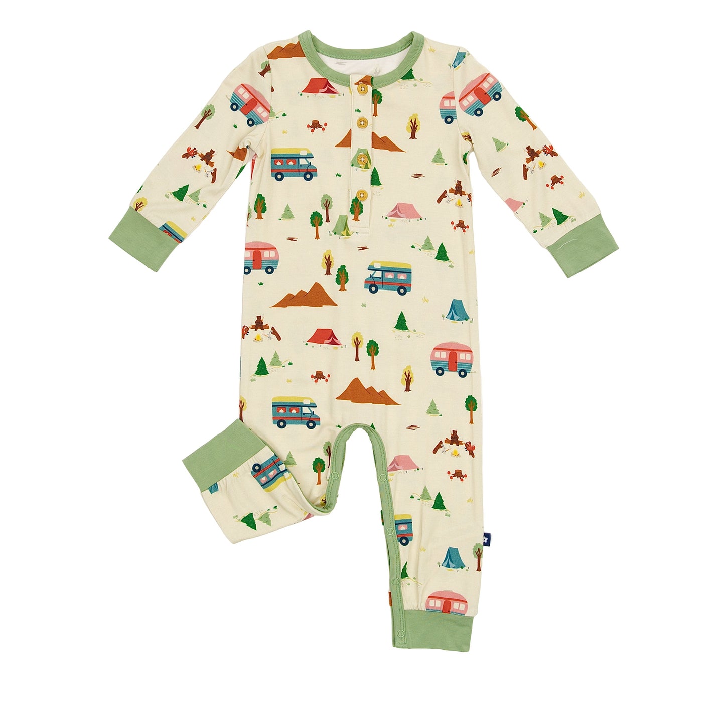 Long Sleeve Henley Romper in Campfire Tales