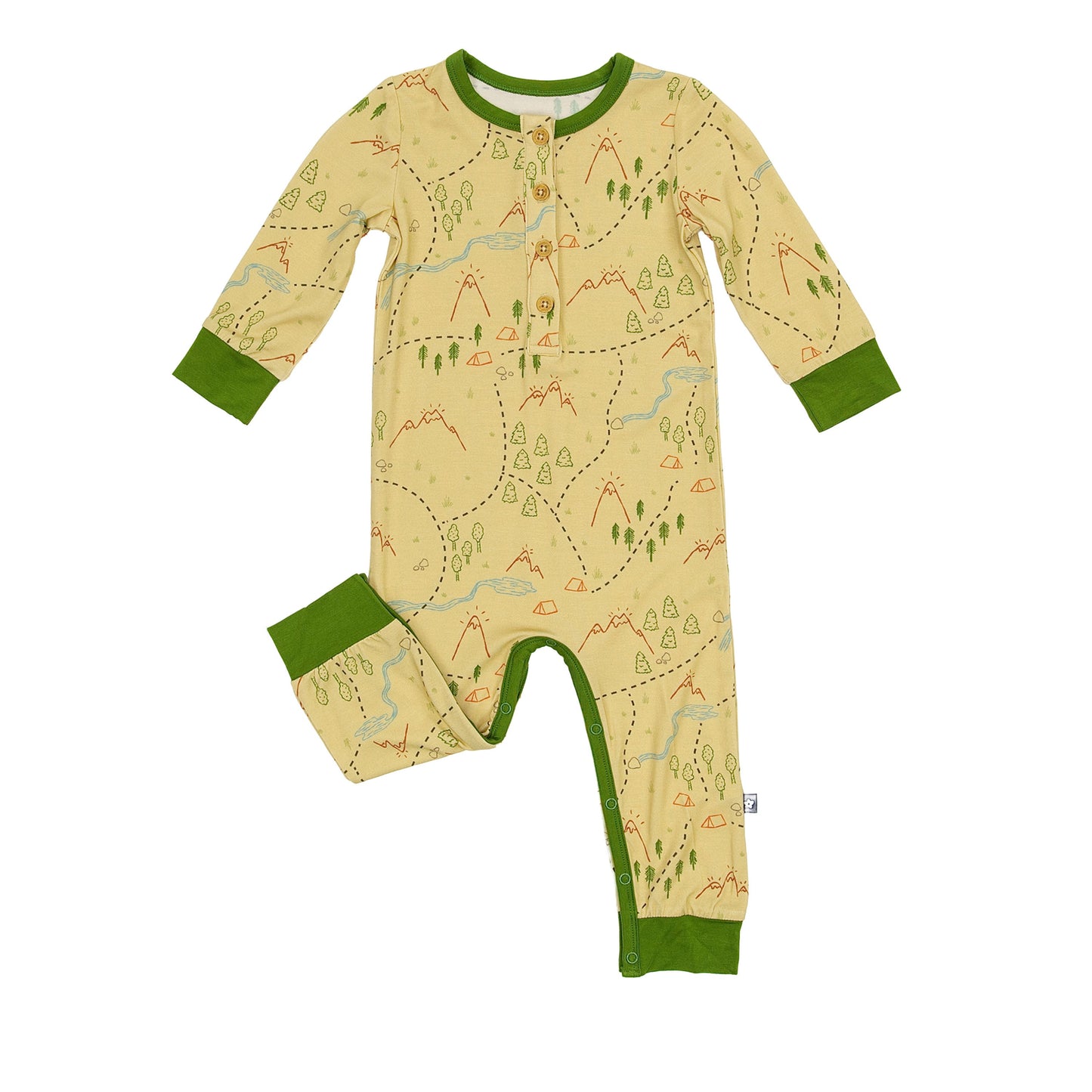 Long Sleeve Henley Romper in Trail Map Doodles