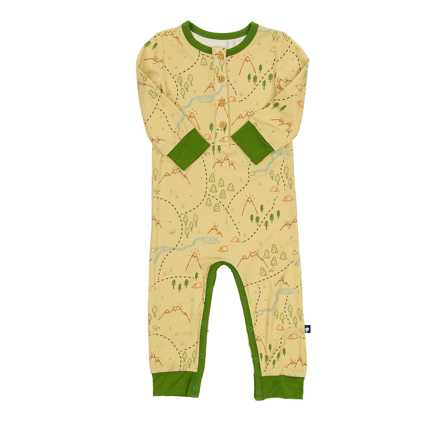 Long Sleeve Henley Romper in Trail Map Doodles