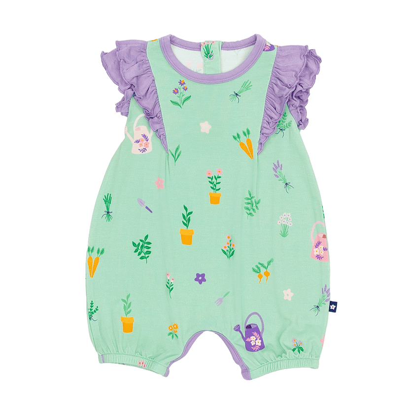 Ruffle Shorty Romper in Bloom and Trowel