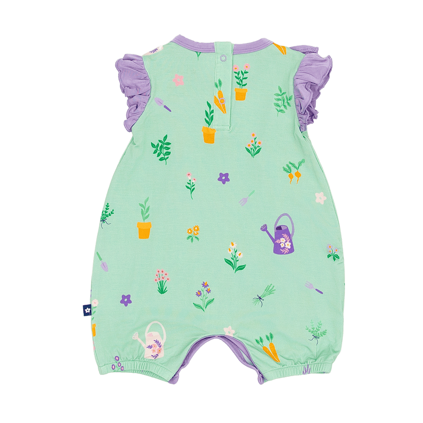 Ruffle Shorty Romper in Bloom and Trowel