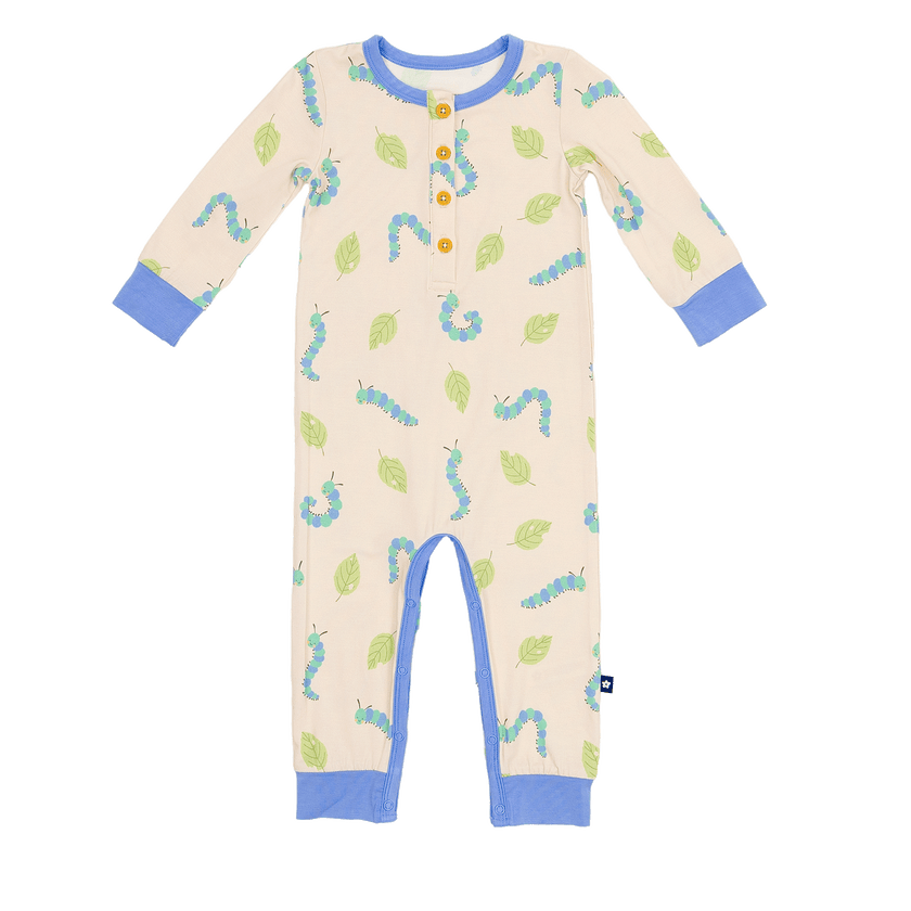 Long Sleeve Henley Romper in Caterpillar Crew