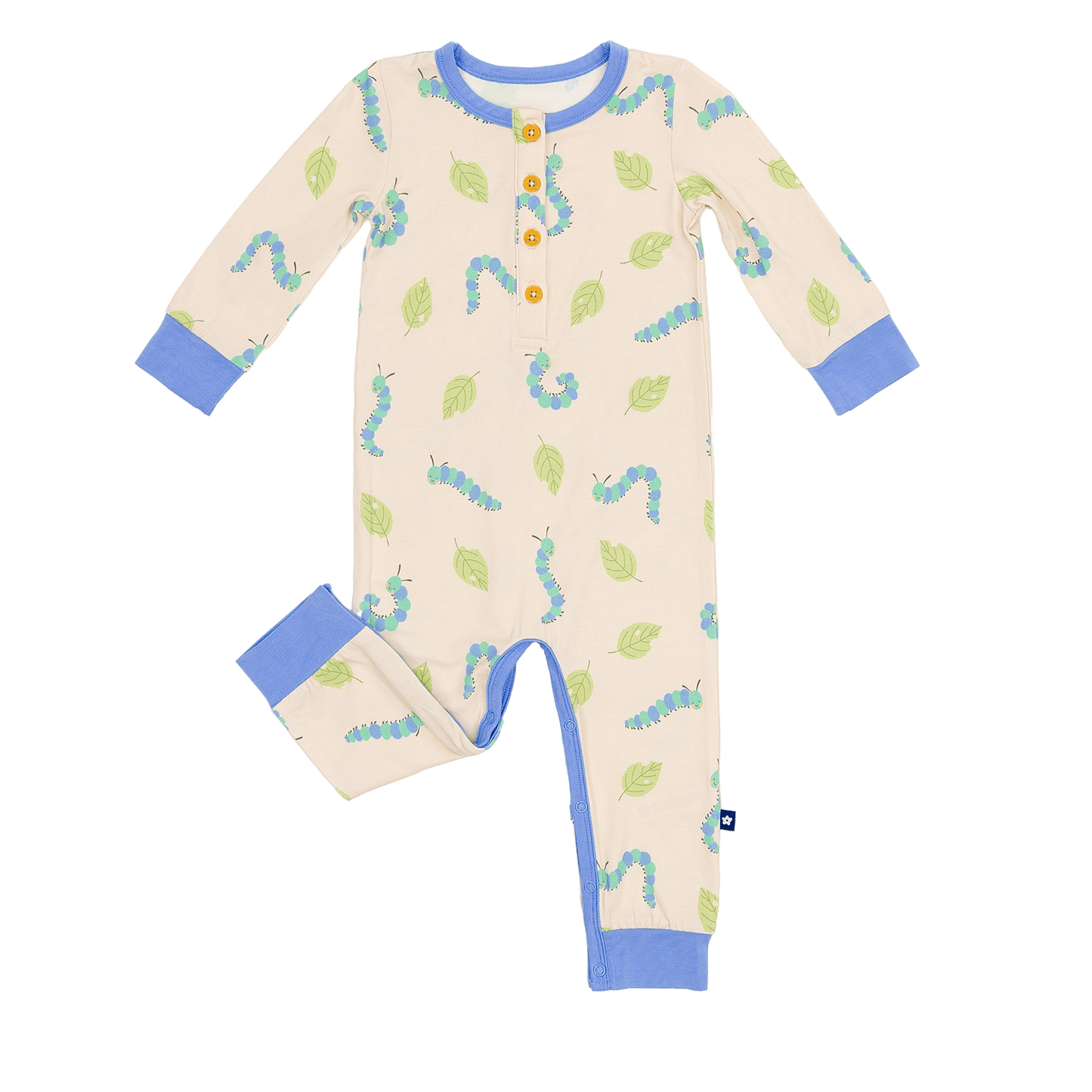 Long Sleeve Henley Romper in Caterpillar Crew