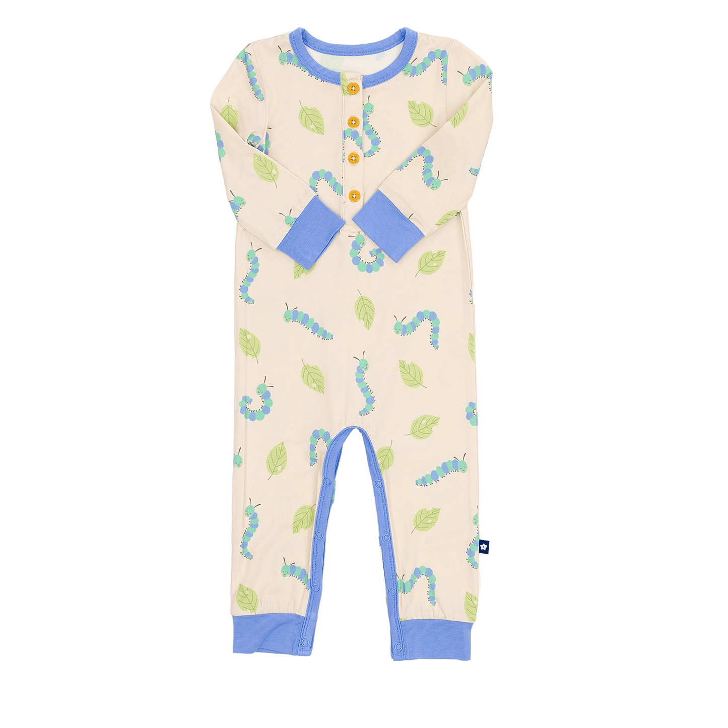 Long Sleeve Henley Romper in Caterpillar Crew