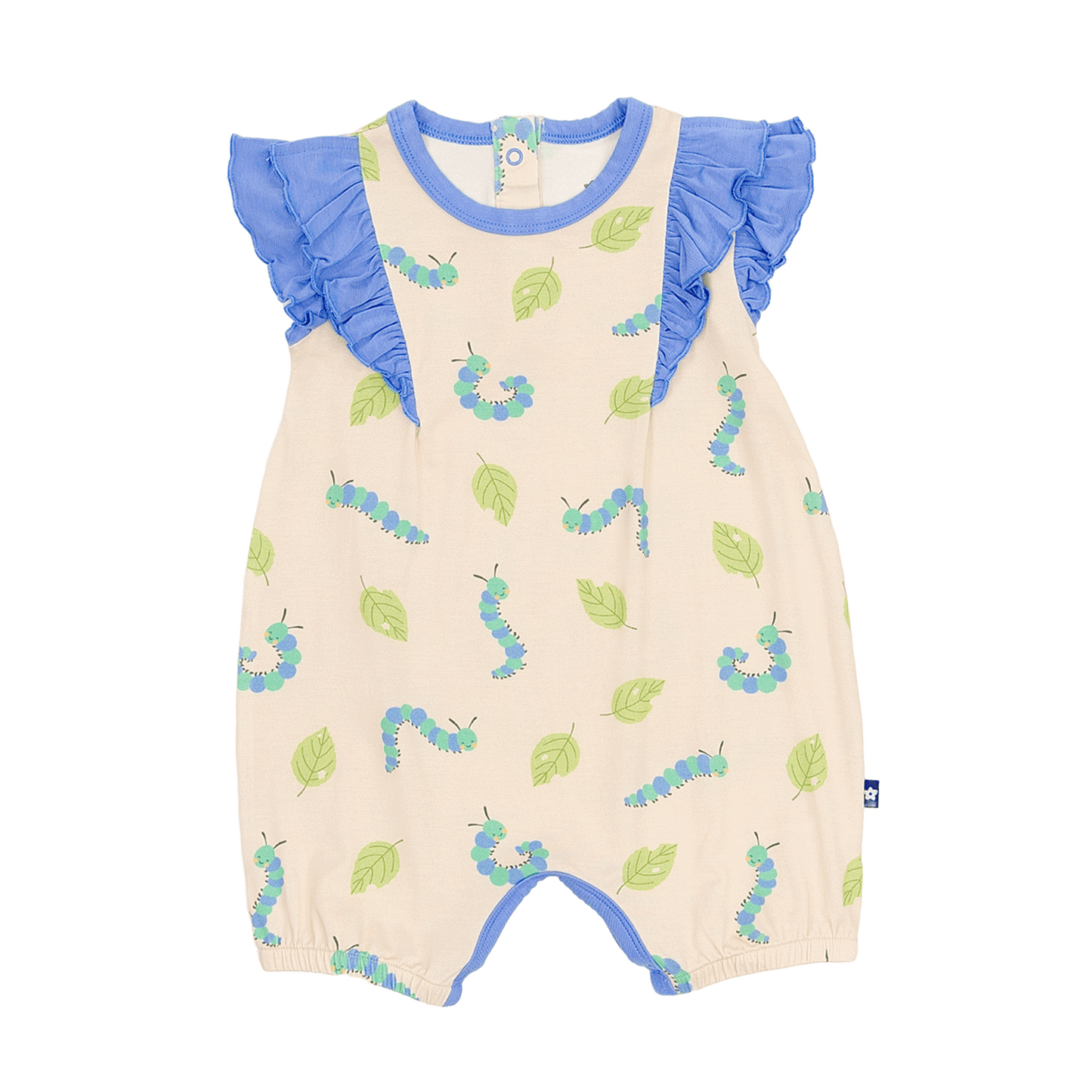 Ruffle Shorty Romper in Caterpillar Crew