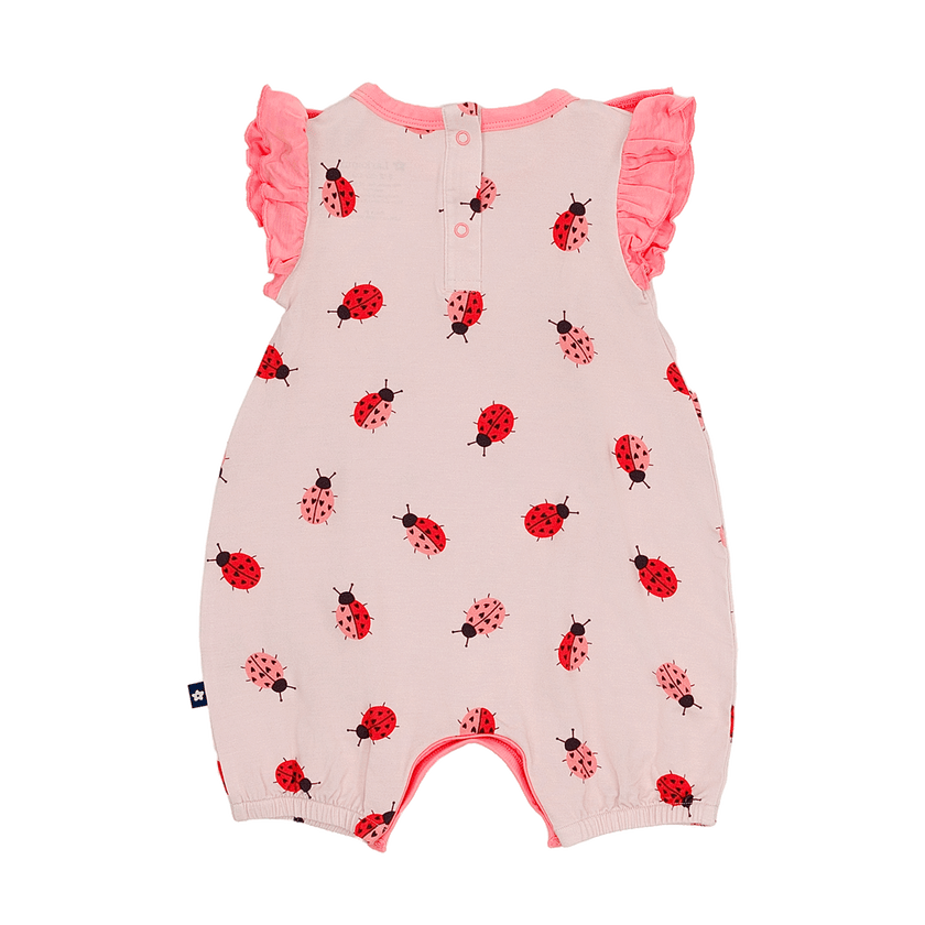 Ruffle Shorty Romper in Ladybug Lane