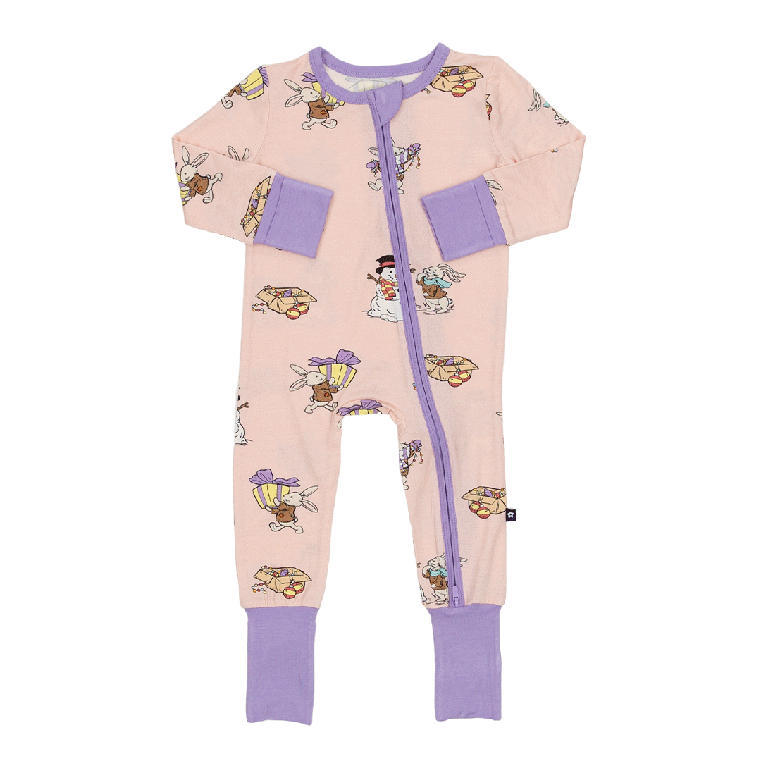 Convertible Footed Romper in Hoppy Holidays