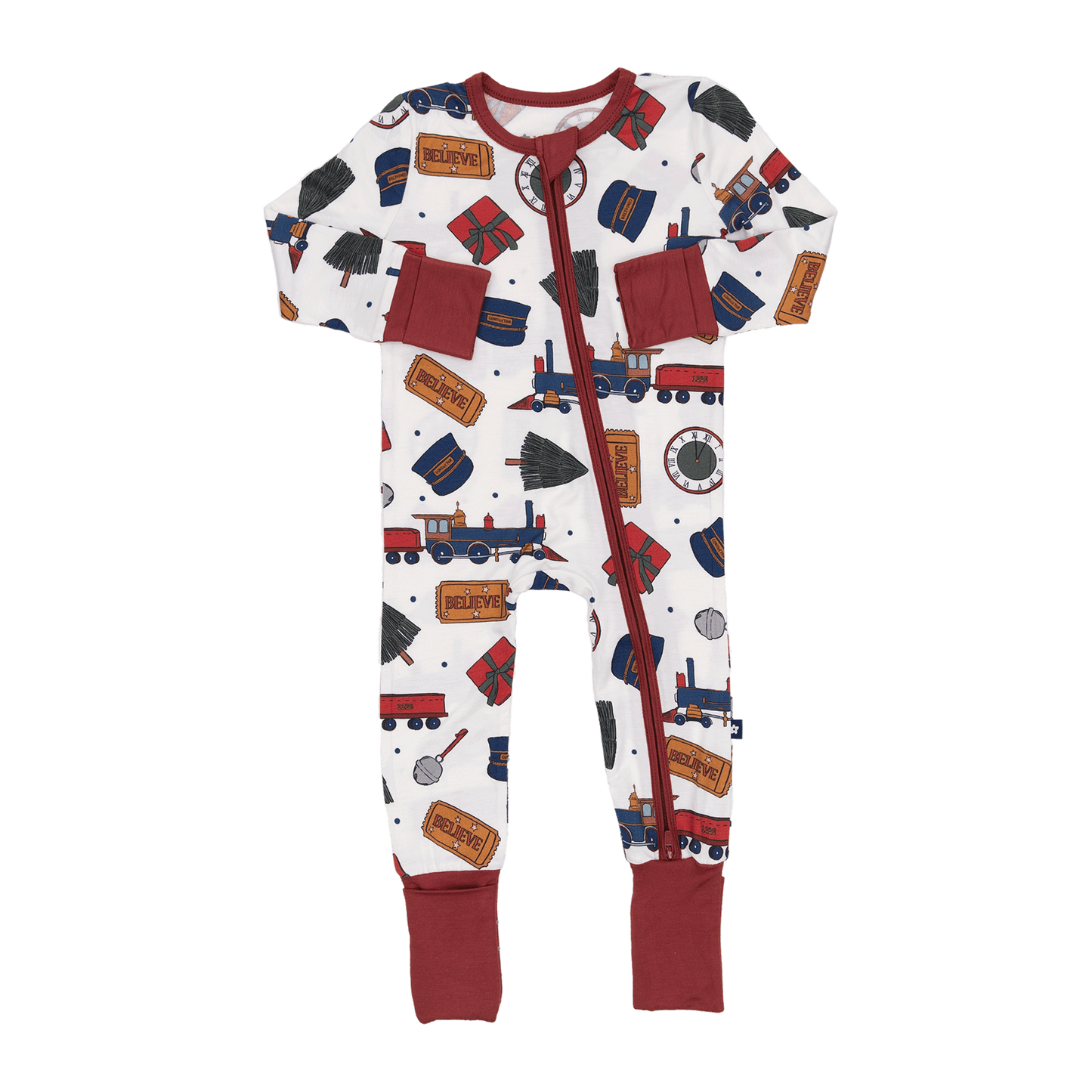 Convertible Footed Romper in Holiday Express