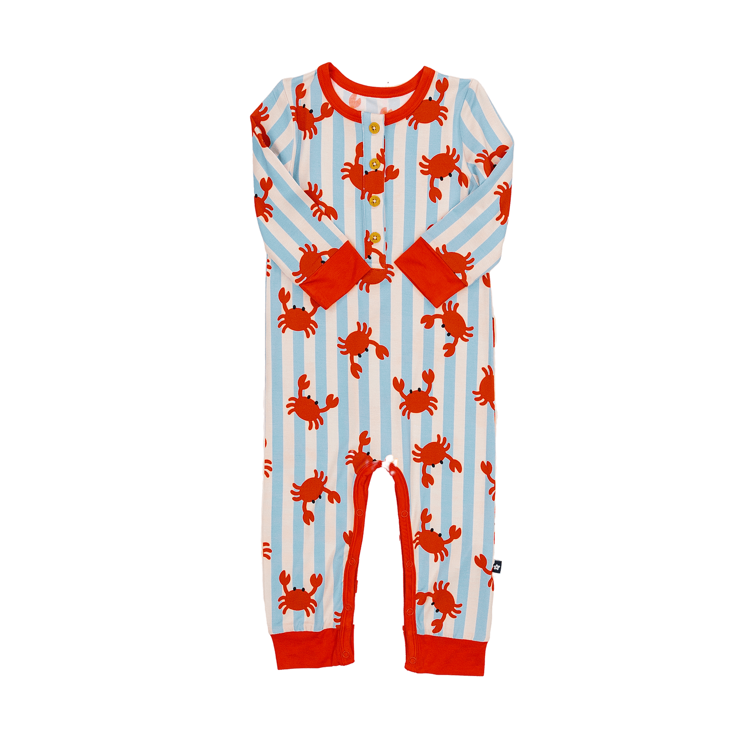 Long Sleeve Henley Romper in Beach Buddies