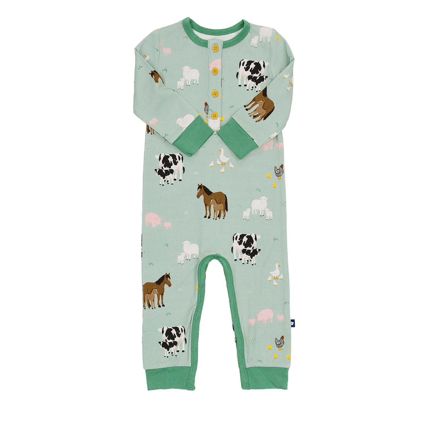 Long Sleeve Henley Romper in Farm Animals