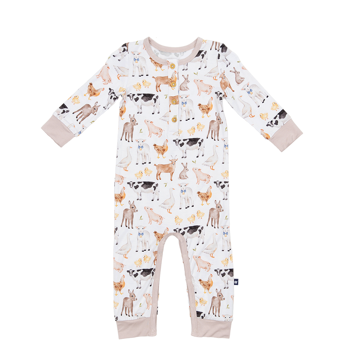 Long Sleeve Henley Romper in Funny Farm