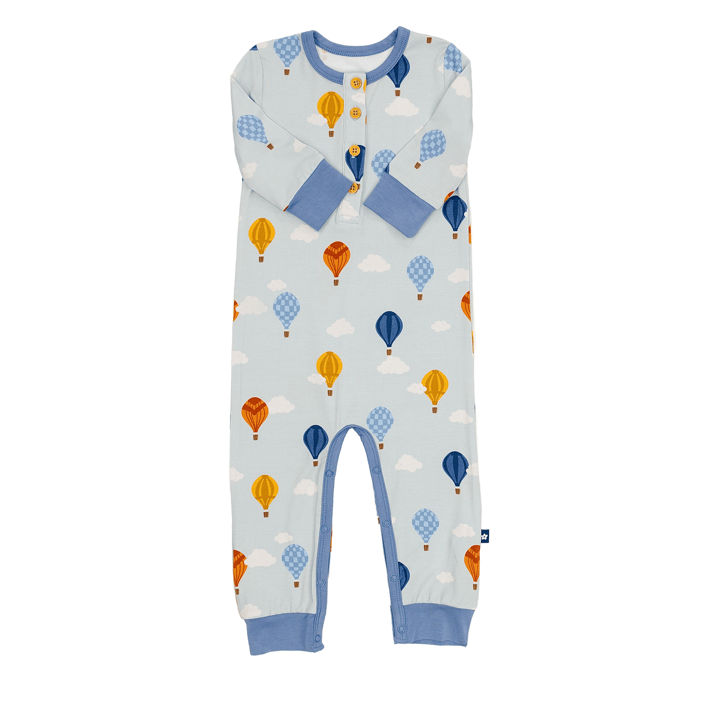 Long Sleeve Henley Romper in Hot Air Balloons