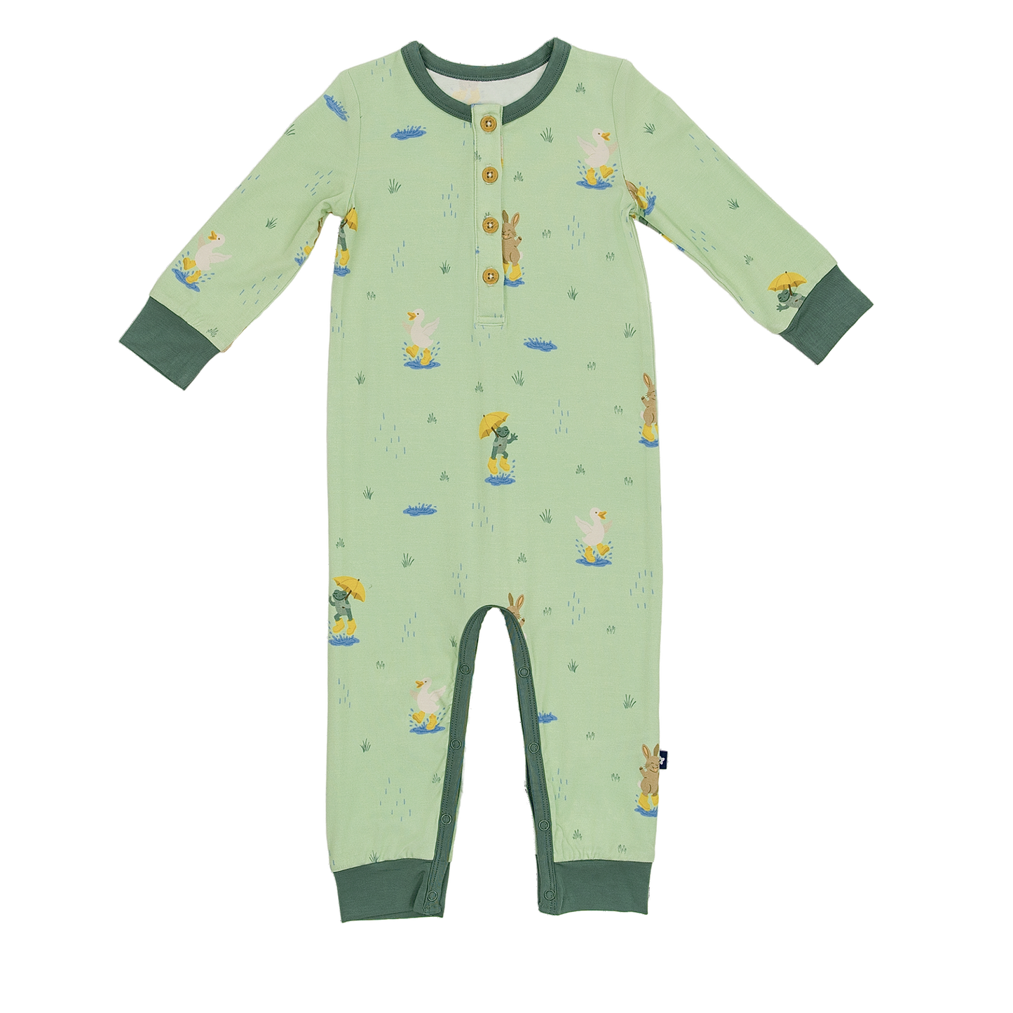 Long Sleeve Henley Romper in Puddle Jumpers