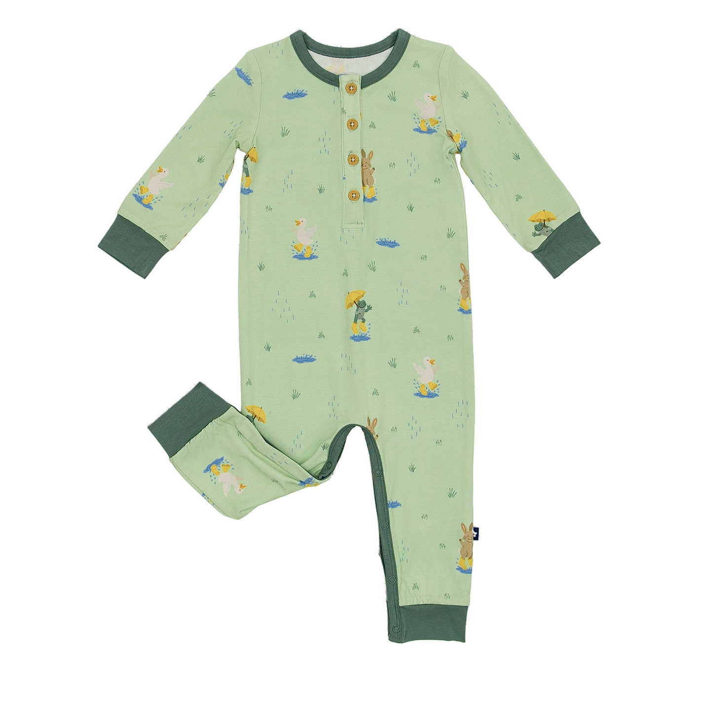 Long Sleeve Henley Romper in Puddle Jumpers