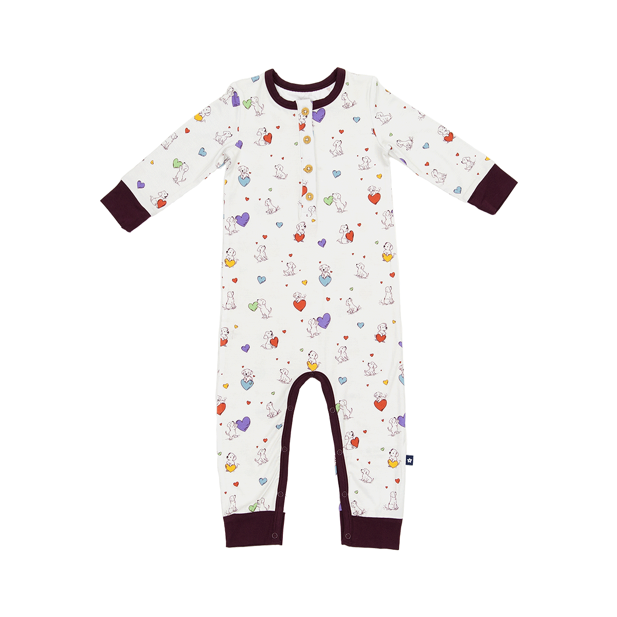 Long Sleeve Henley Romper in Puppy Love