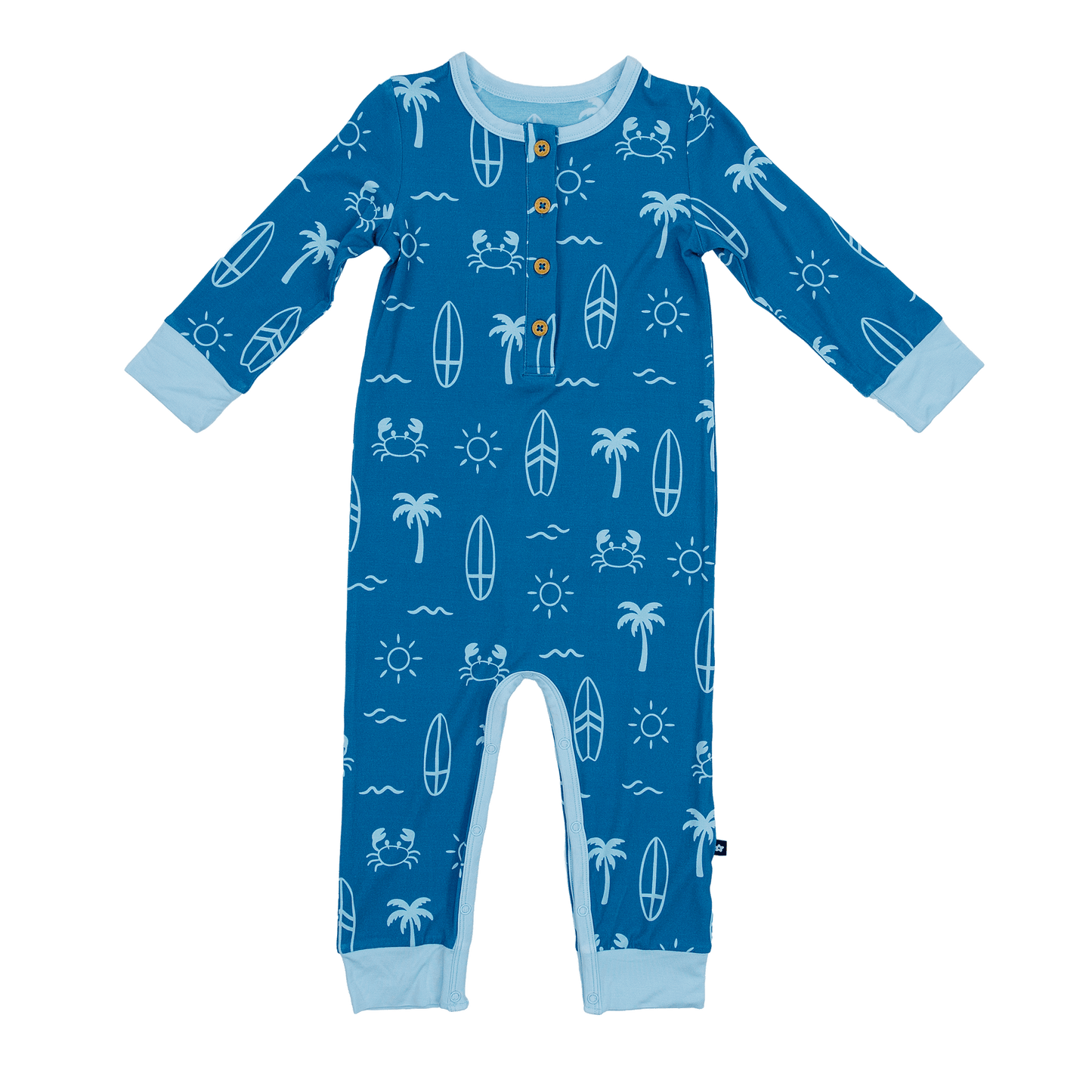 Long Sleeve Henley Romper in Surf Club