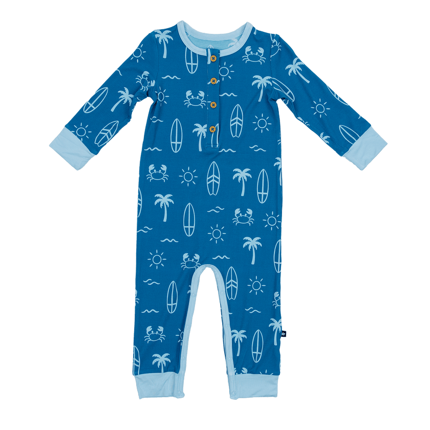 Long Sleeve Henley Romper in Surf Club
