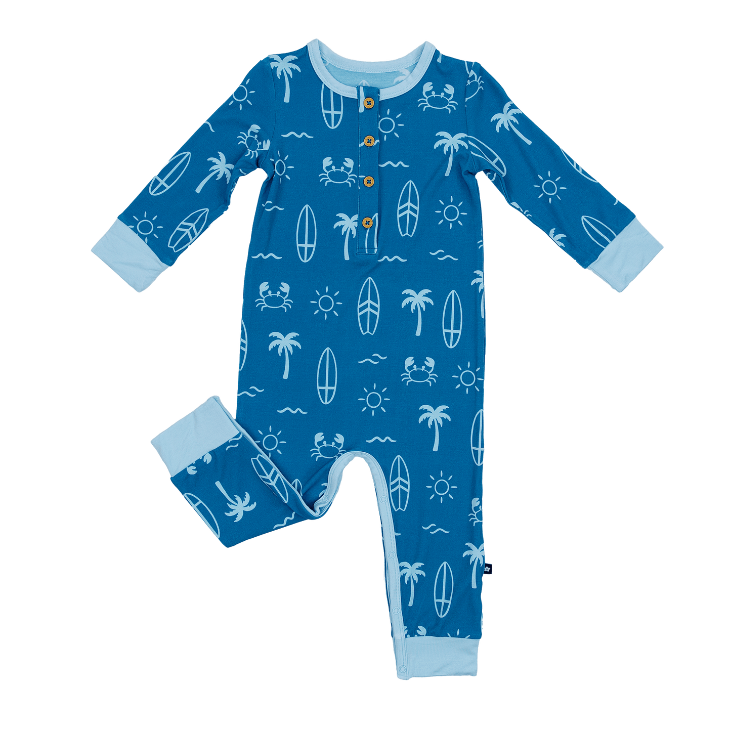 Long Sleeve Henley Romper in Surf Club