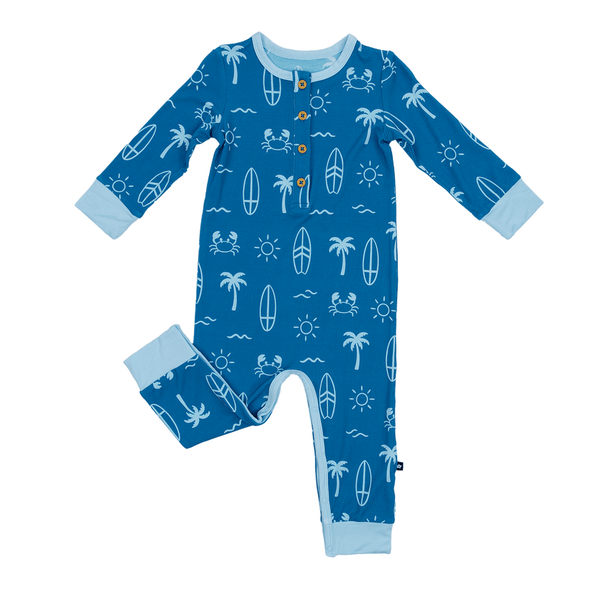 Long Sleeve Henley Romper in Surf Club