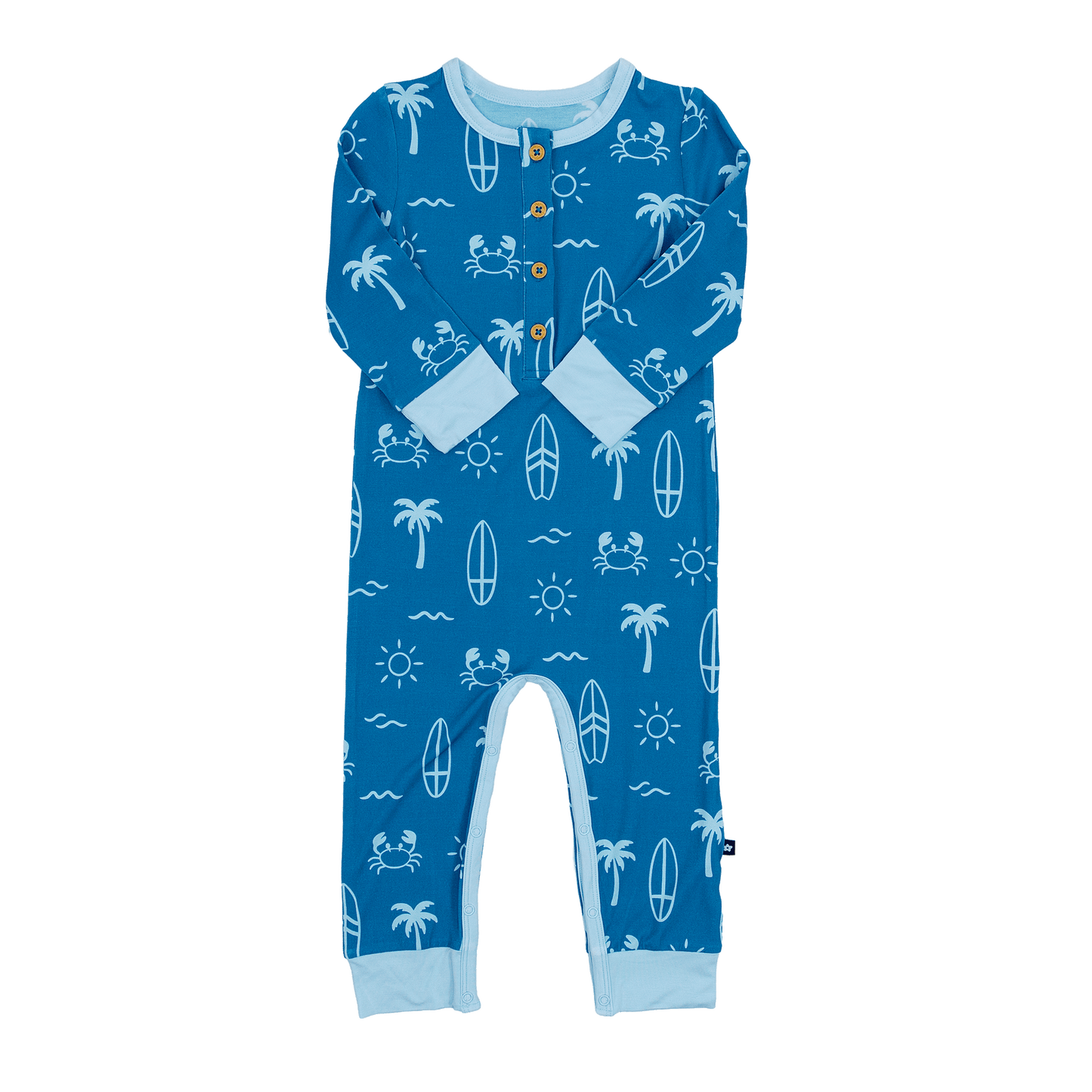Long Sleeve Henley Romper in Surf Club