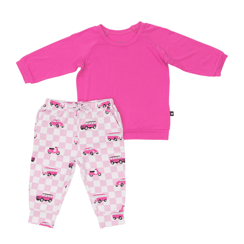Long Sleeve Jogger Set in Pink Wheels
