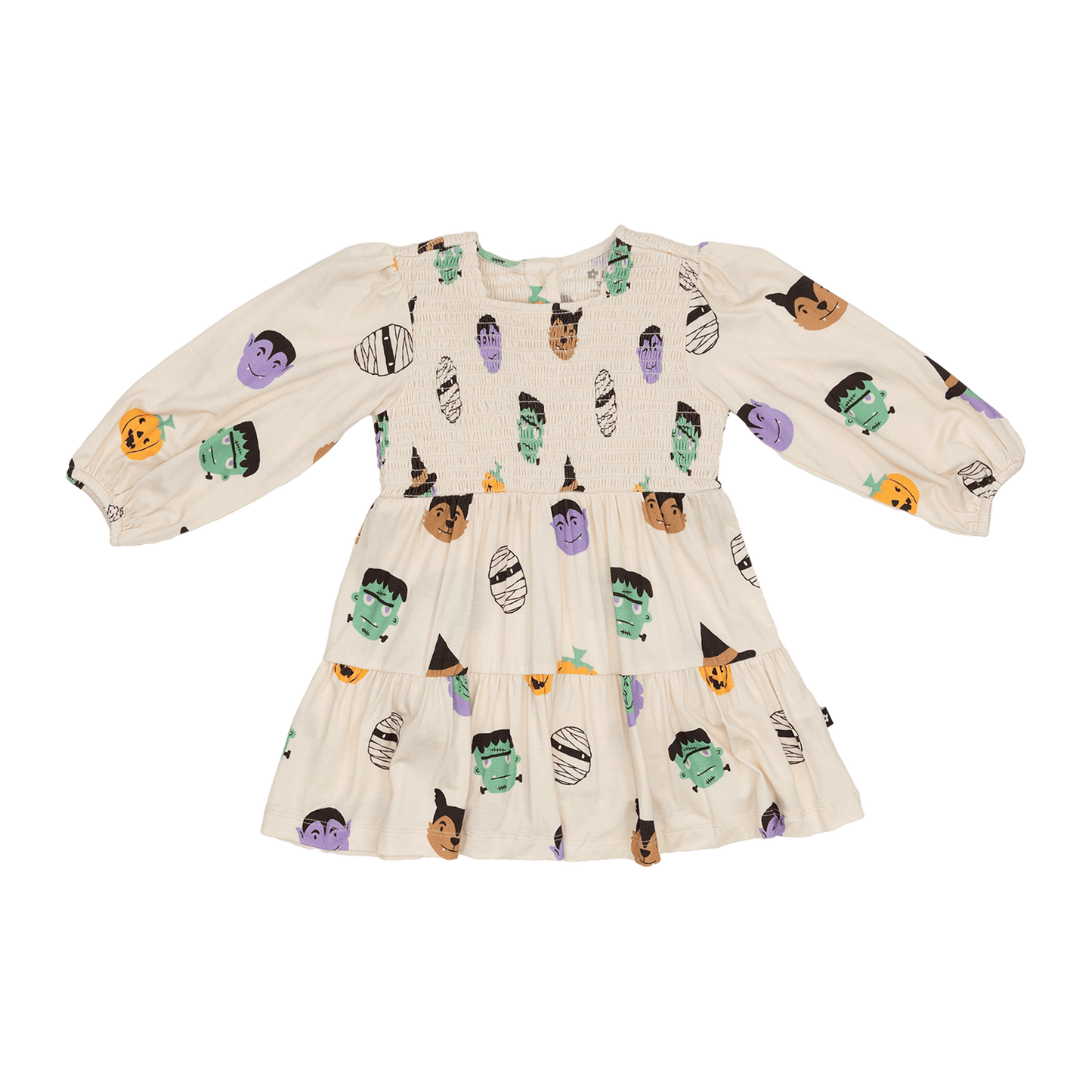 Long Sleeve Smocked Dress in Boo Crew