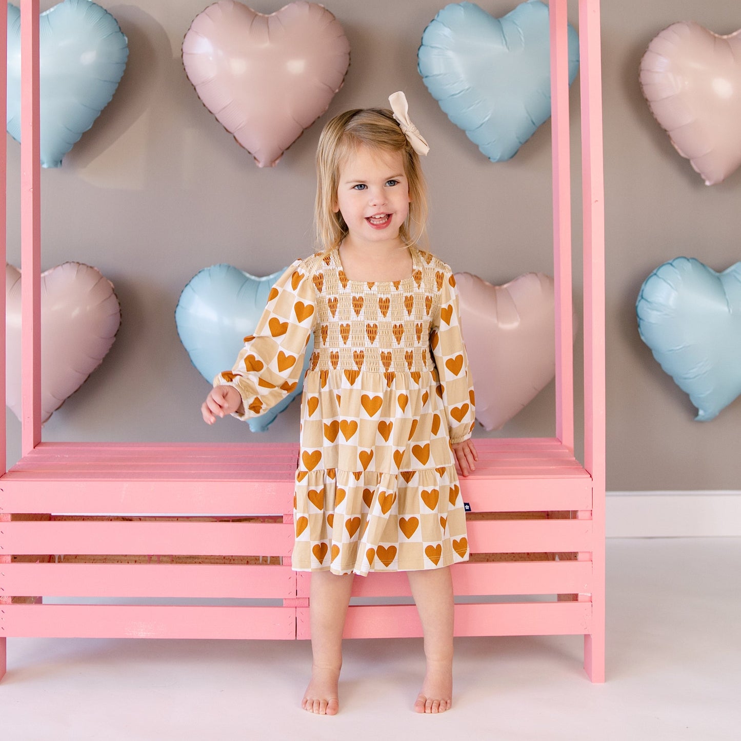 Long Sleeve Smocked Dress in Heart of Gold