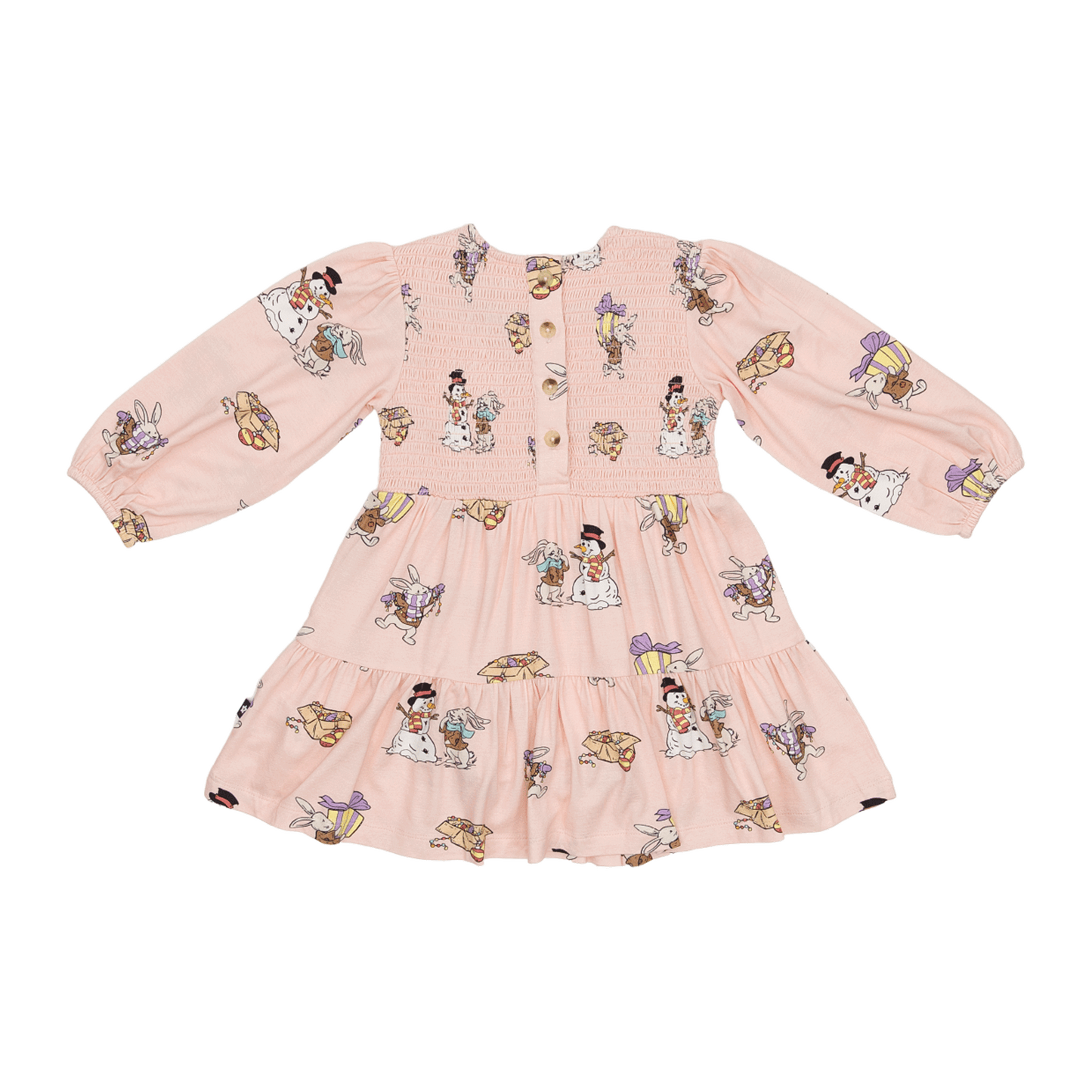 Long Sleeve Smocked Dress in Hoppy Holidays