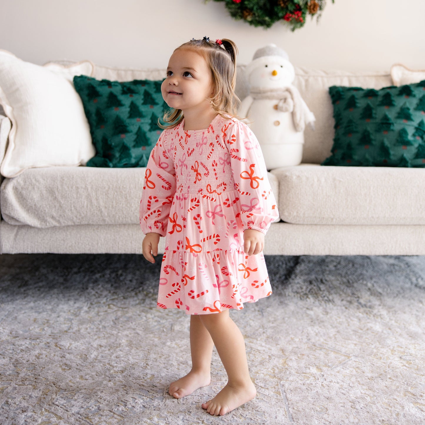 Long Sleeve Smocked Dress in Ribbon and Cheer