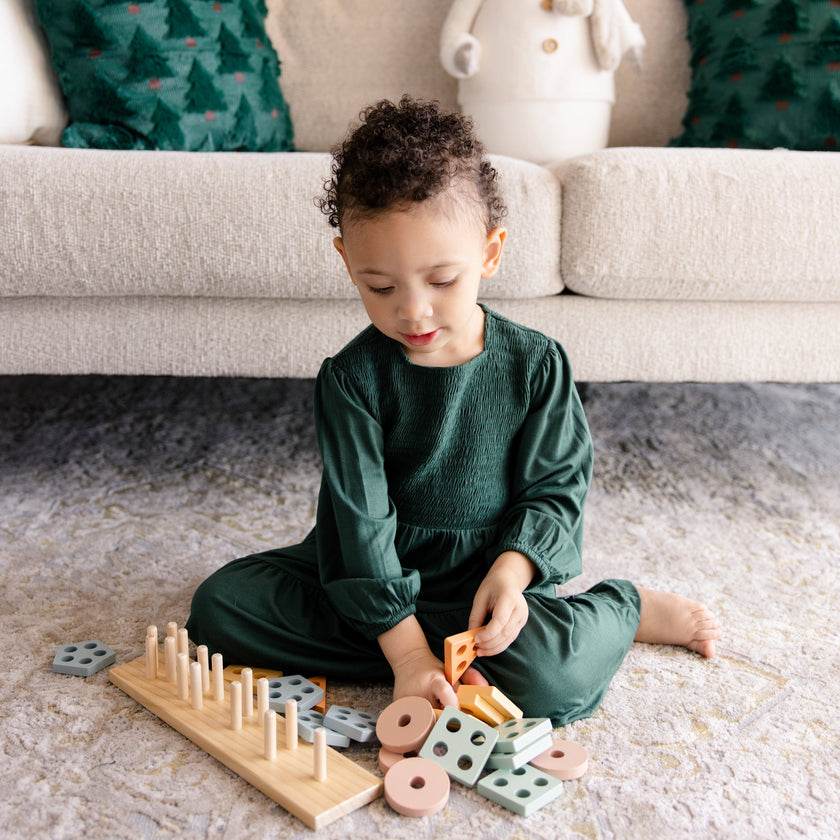 Long Sleeve Smocked Dress in Saddle Pine