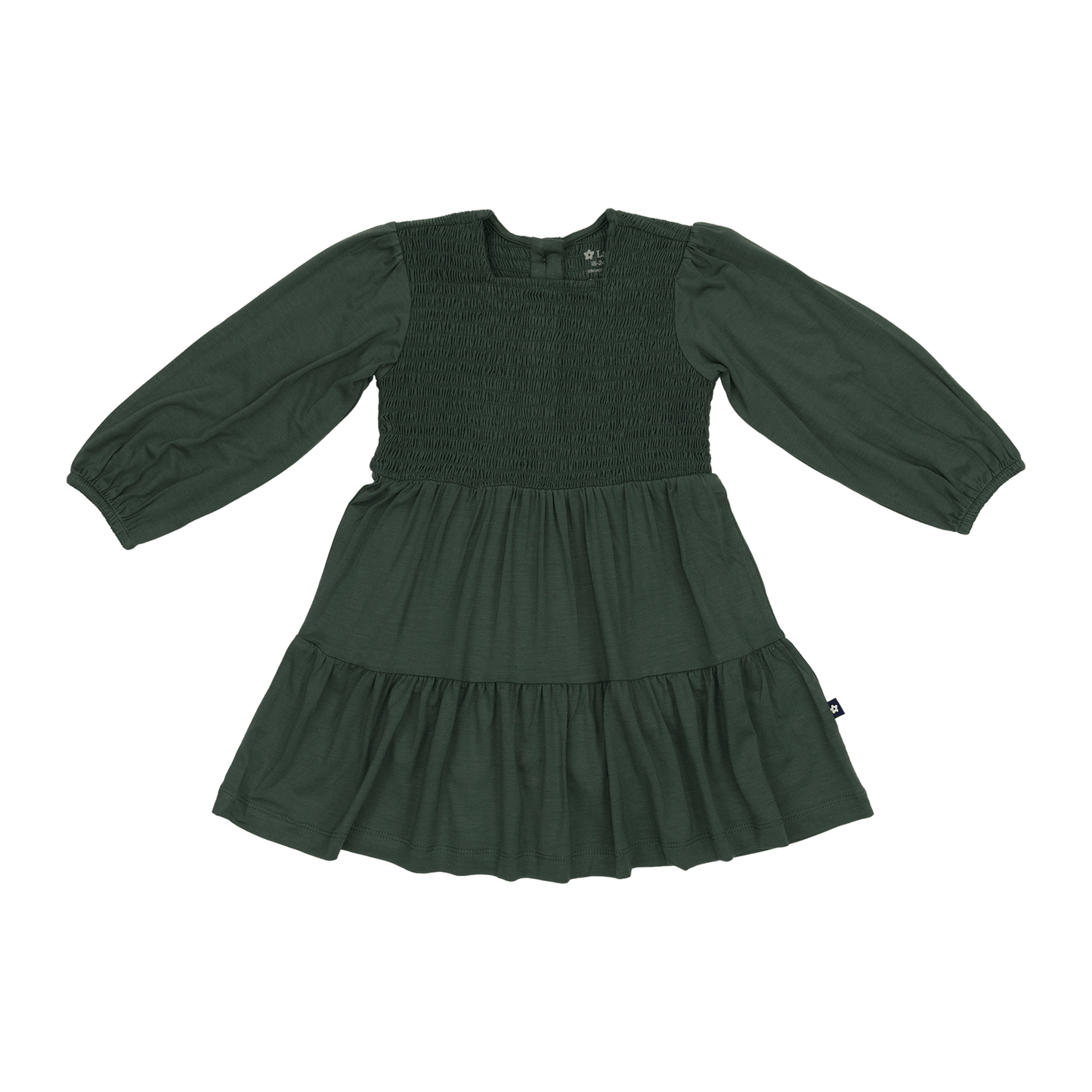 Long Sleeve Smocked Dress in Saddle Pine