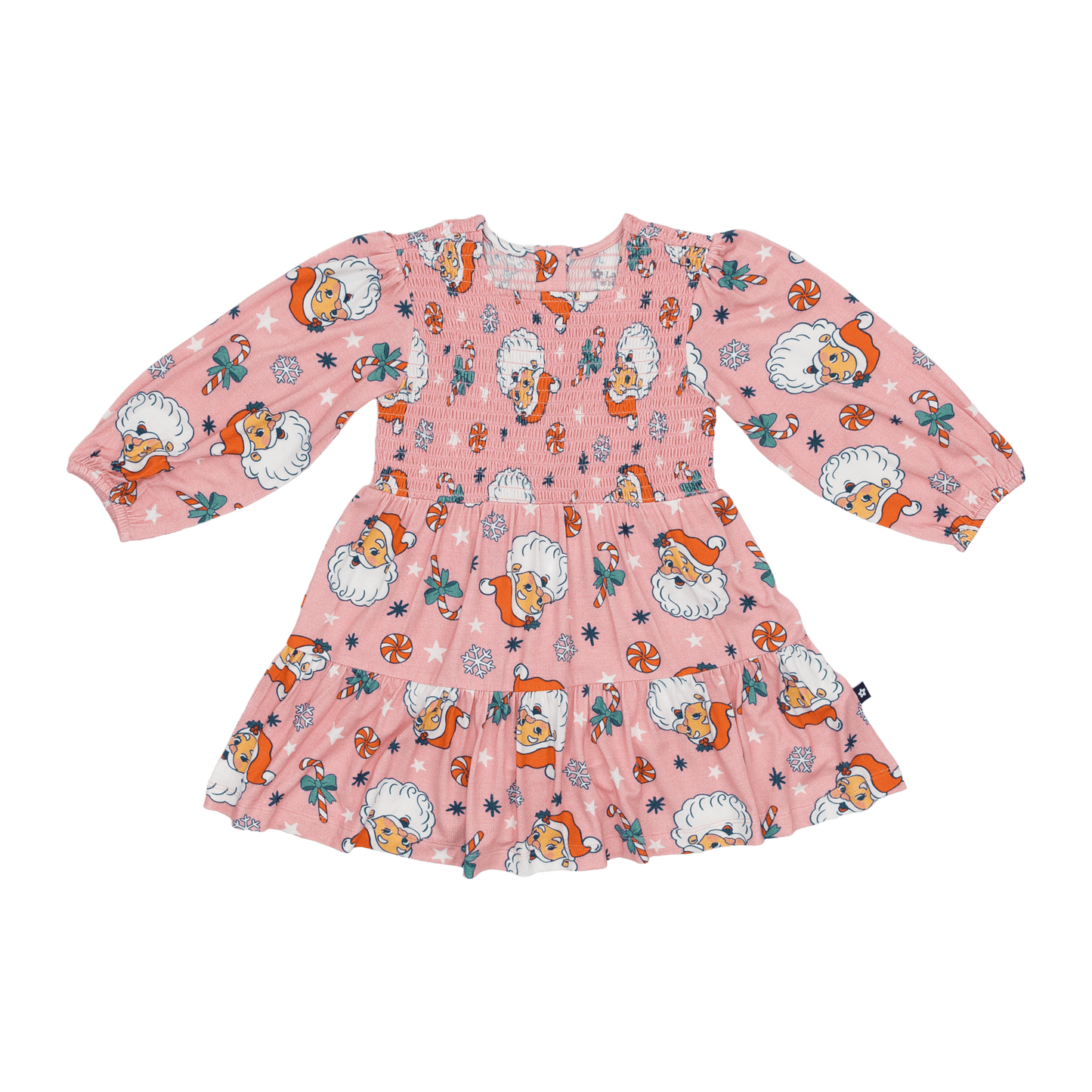 Long Sleeve Smocked Dress in Santa Baby