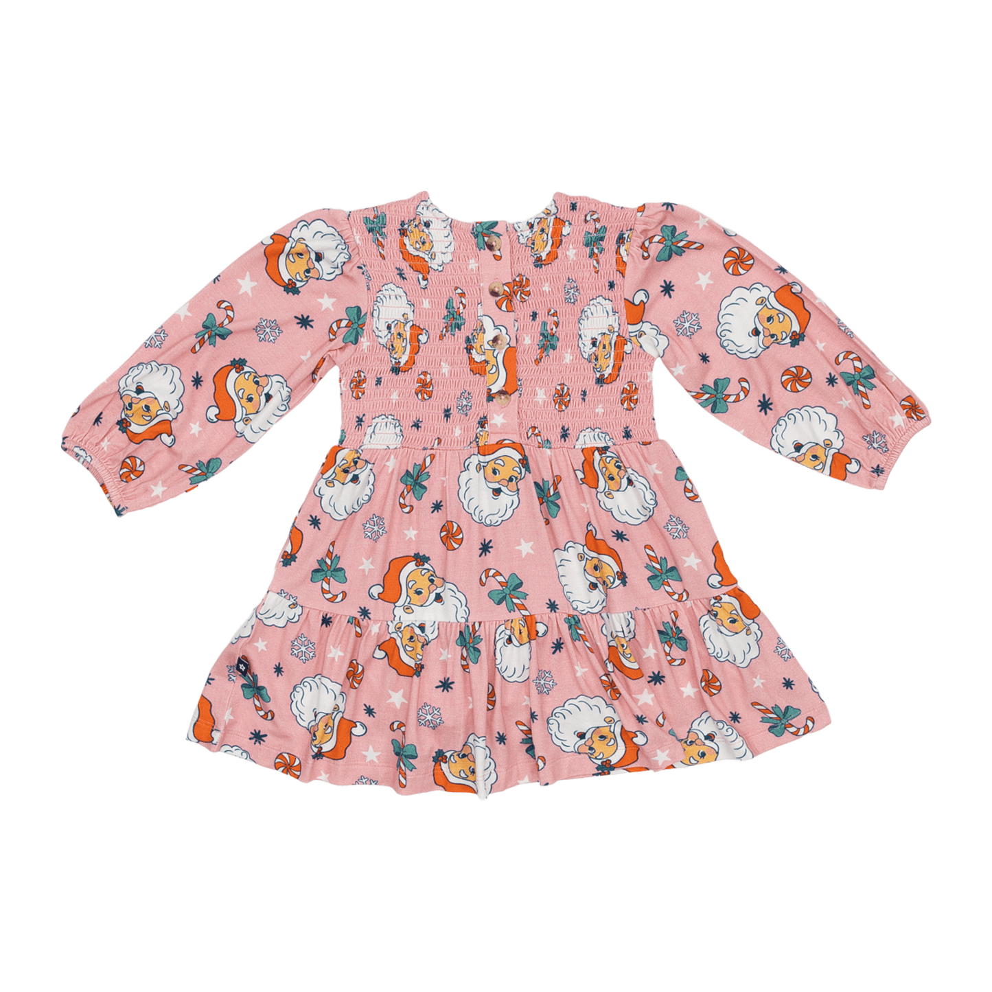 Long Sleeve Smocked Dress in Santa Baby