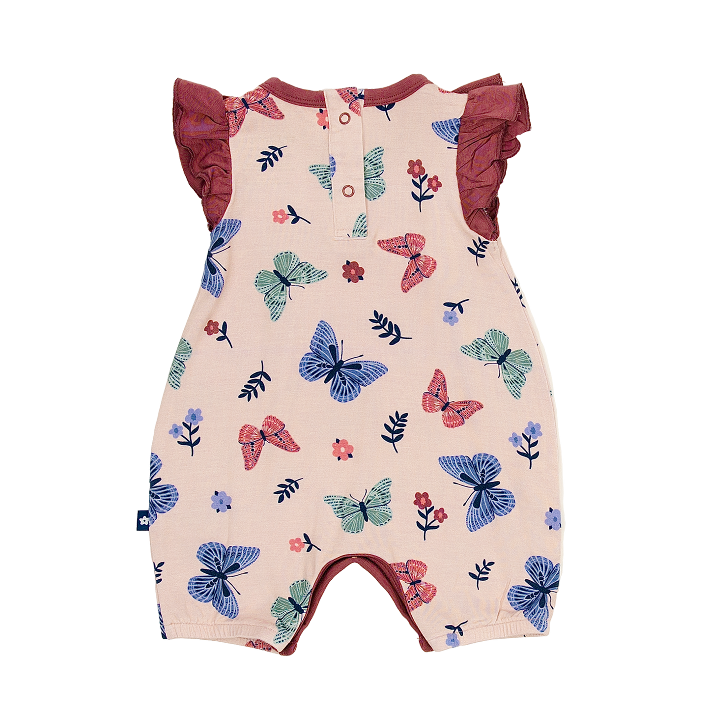 Ruffle Shorty Romper in Butterfly Parade