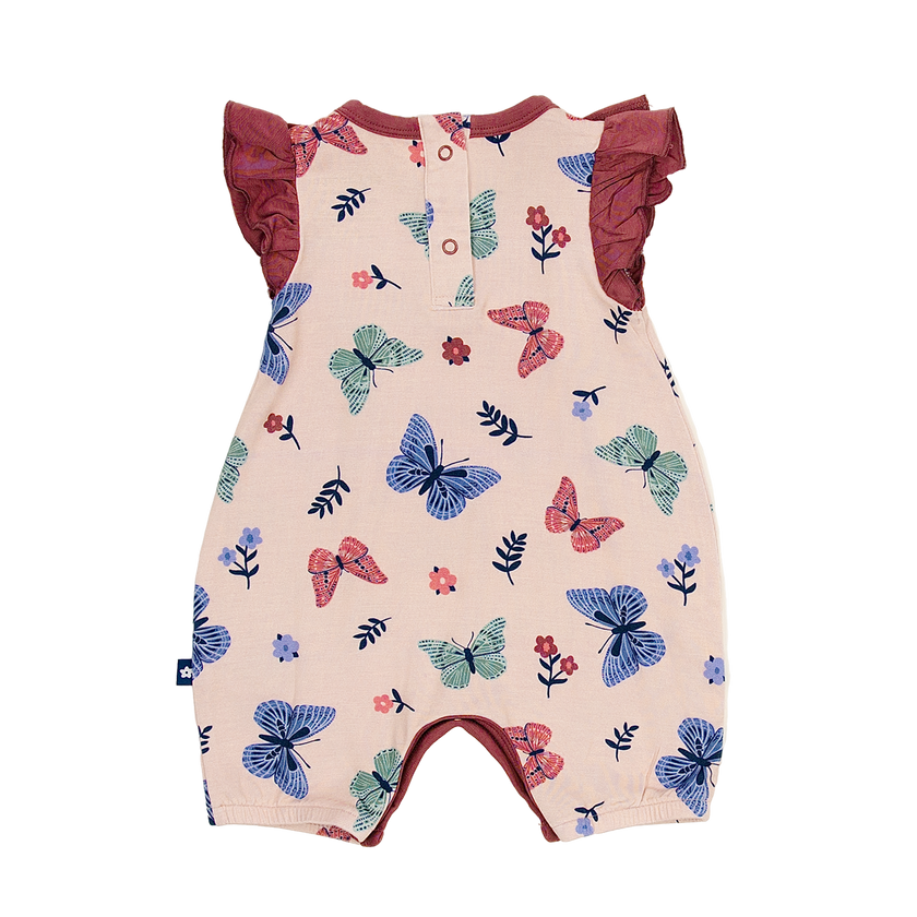 Ruffle Shorty Romper in Butterfly Parade