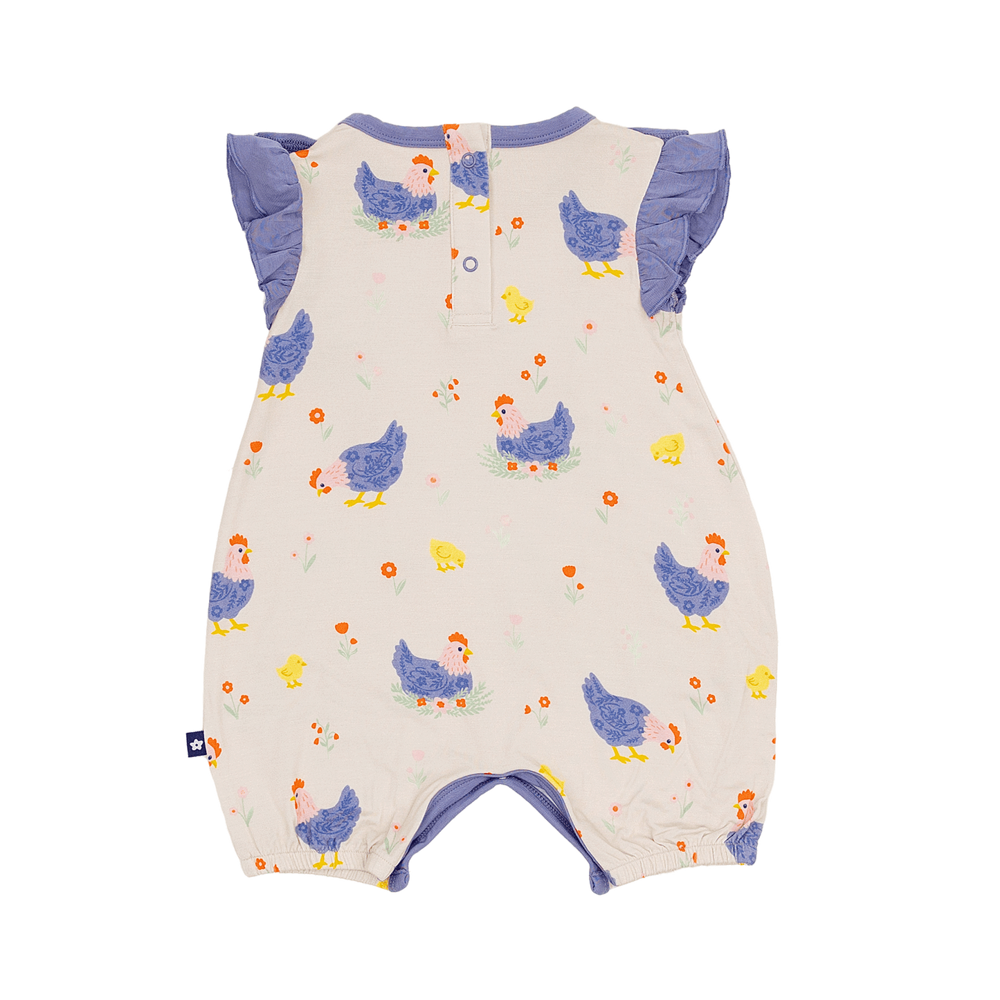 Ruffle Shorty Romper in Chick and Cluck