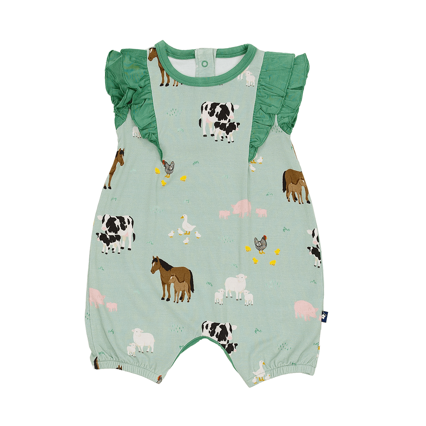 Ruffle Shorty Romper in Farm Animals
